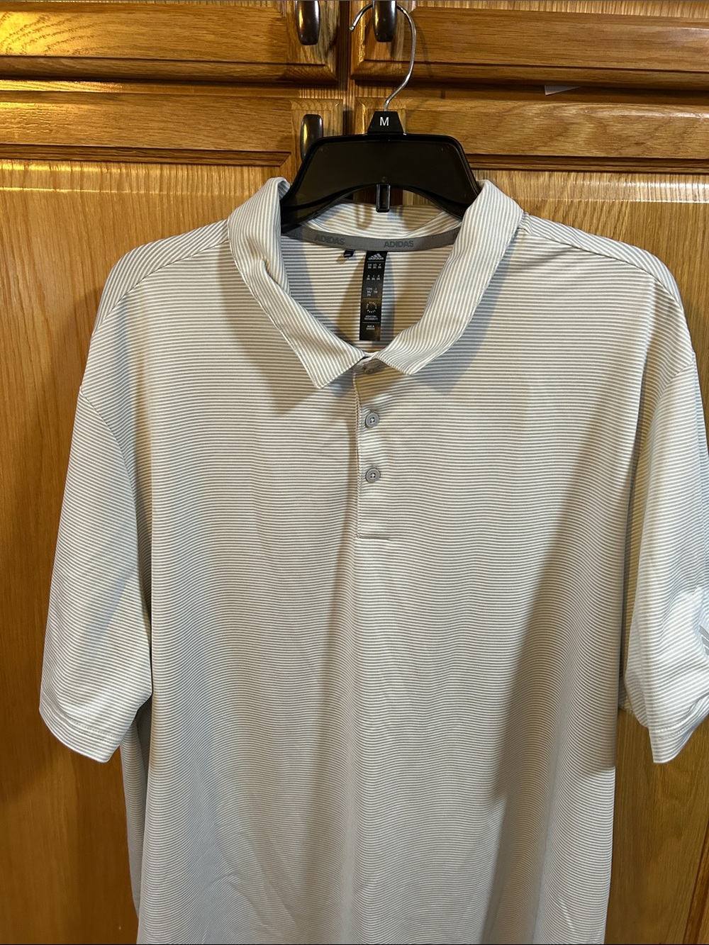 adidas Men's White and Light Gray Striped Polo